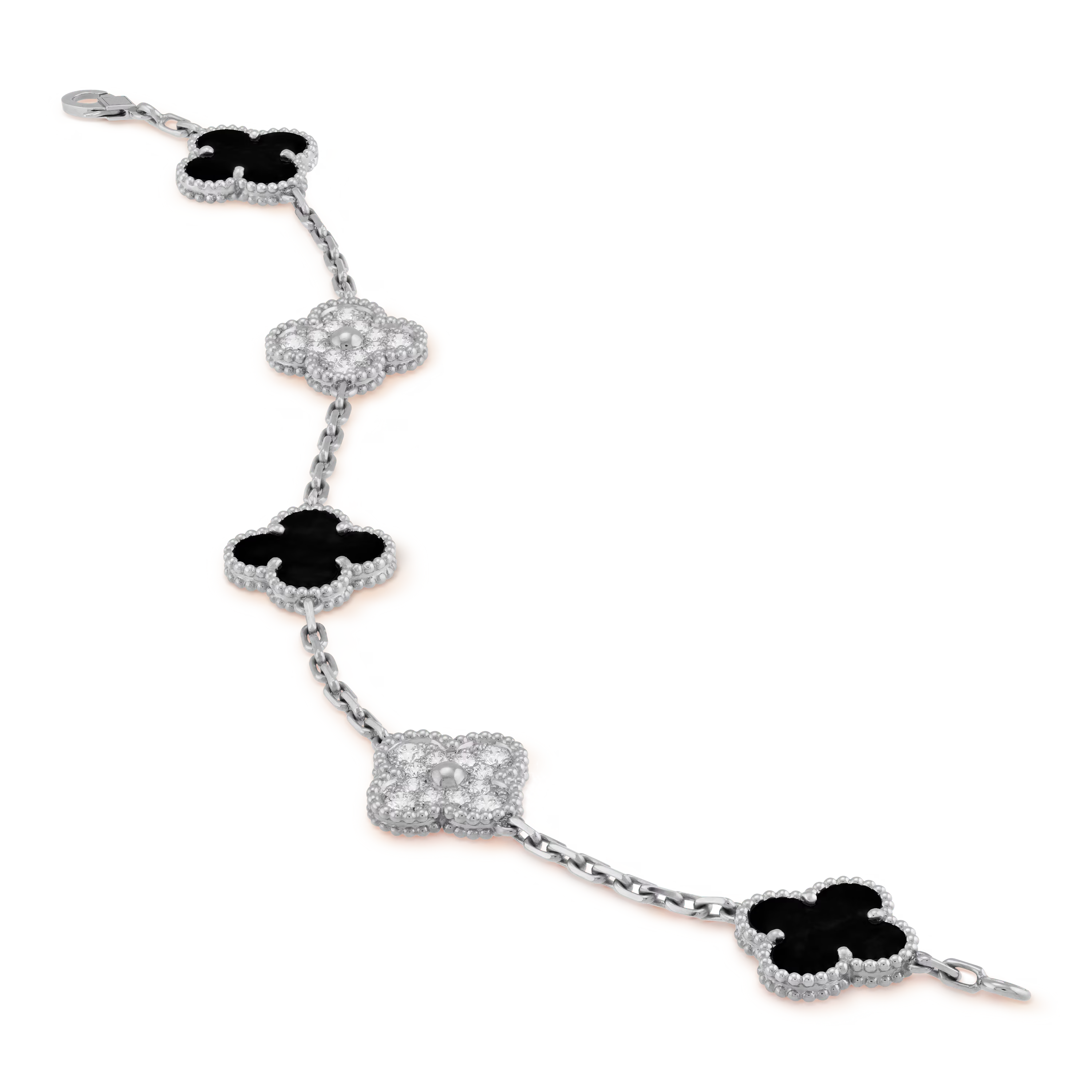 Onyx & Diamanté Clover Motif Bracelet