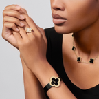 Onyx Clover Motif Necklace