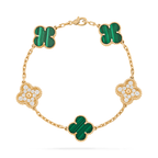 Malachite & Diamanté Clover Motif Bracelet