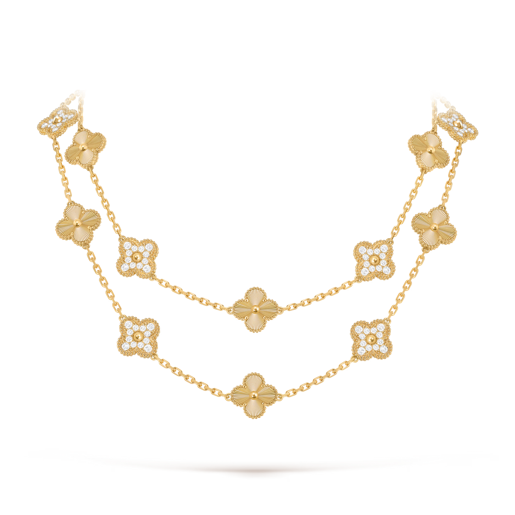 Lumière & Diamanté Clover Motif Long Necklace