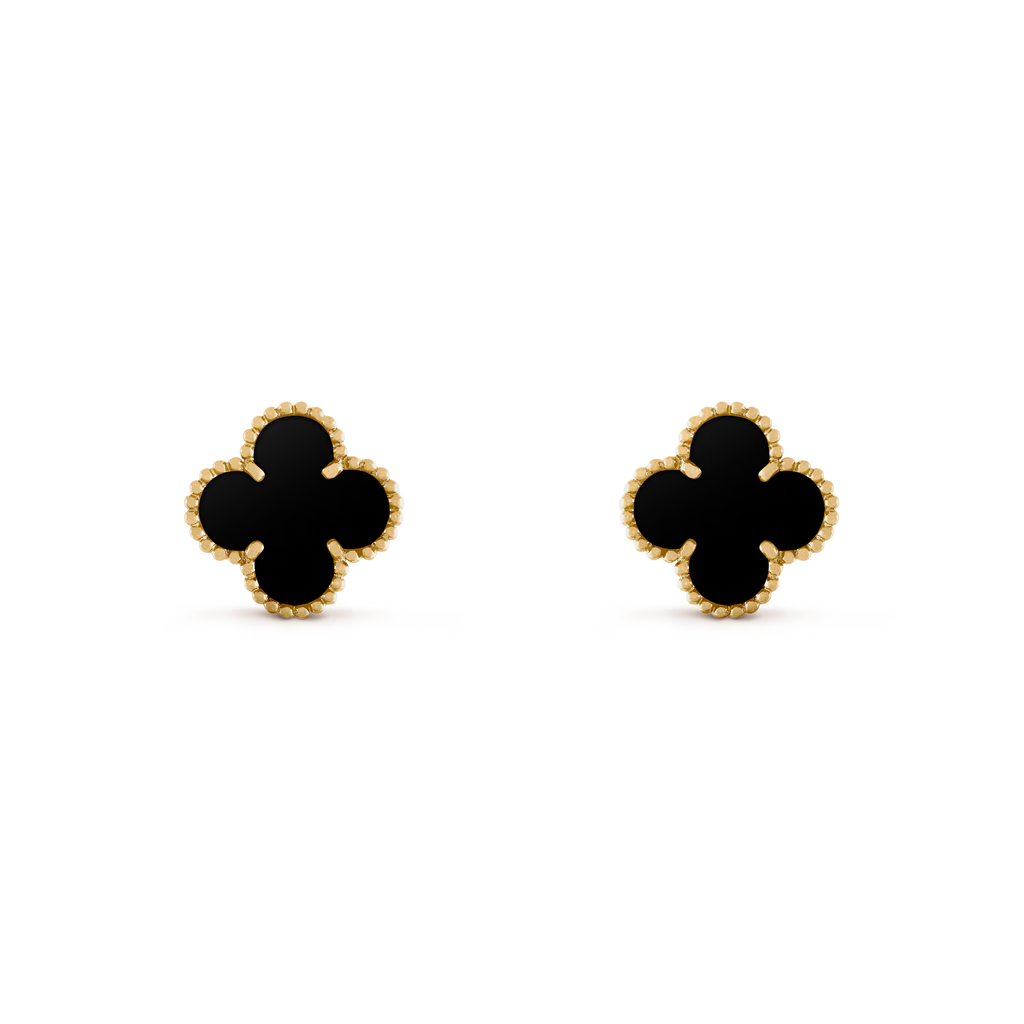 Onyx Clover Motif Earrings