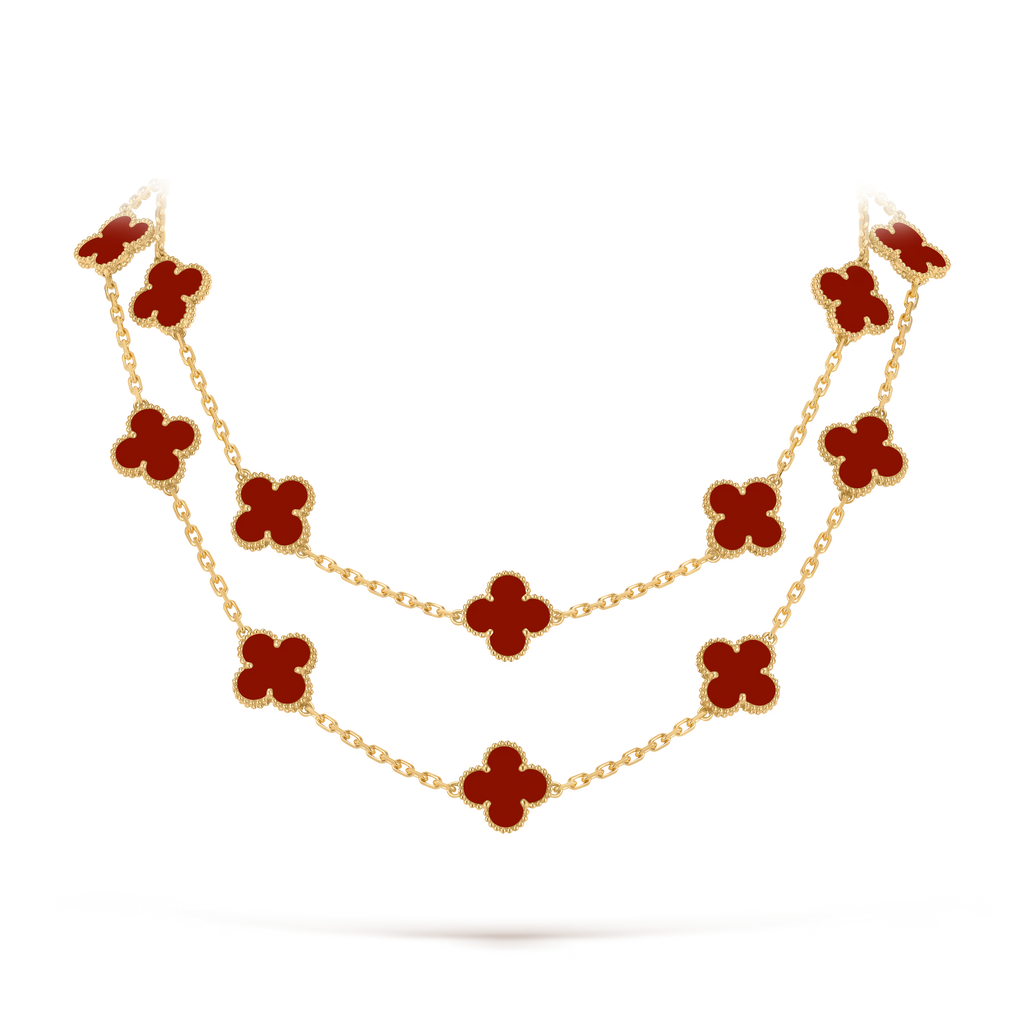 Carnelian Clover Motif Long Necklace