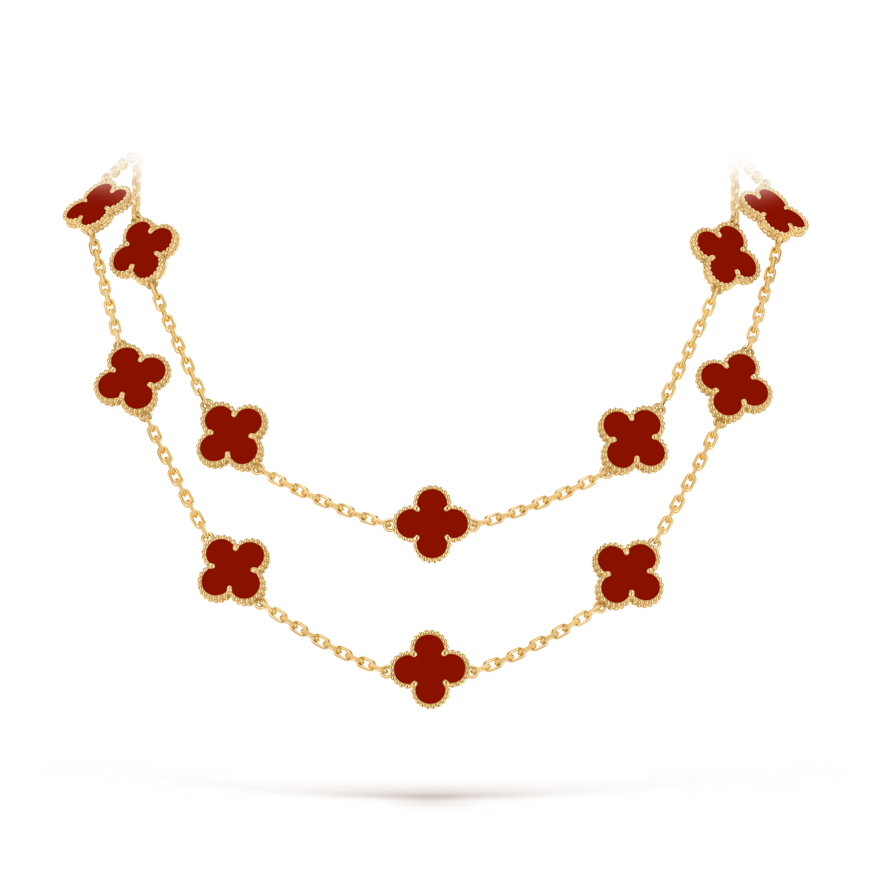Carnelian Clover Motif Long Necklace