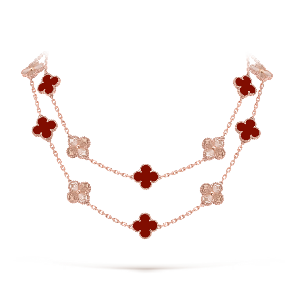 Carnelian & Lumière Clover Motif Long Necklace