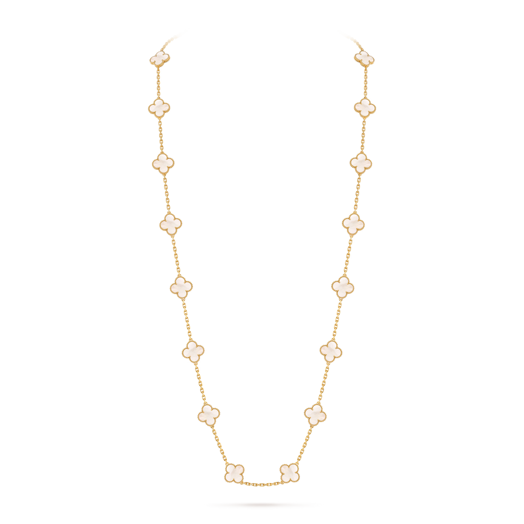 Mother-of-pearl Clover Motif Long Necklace