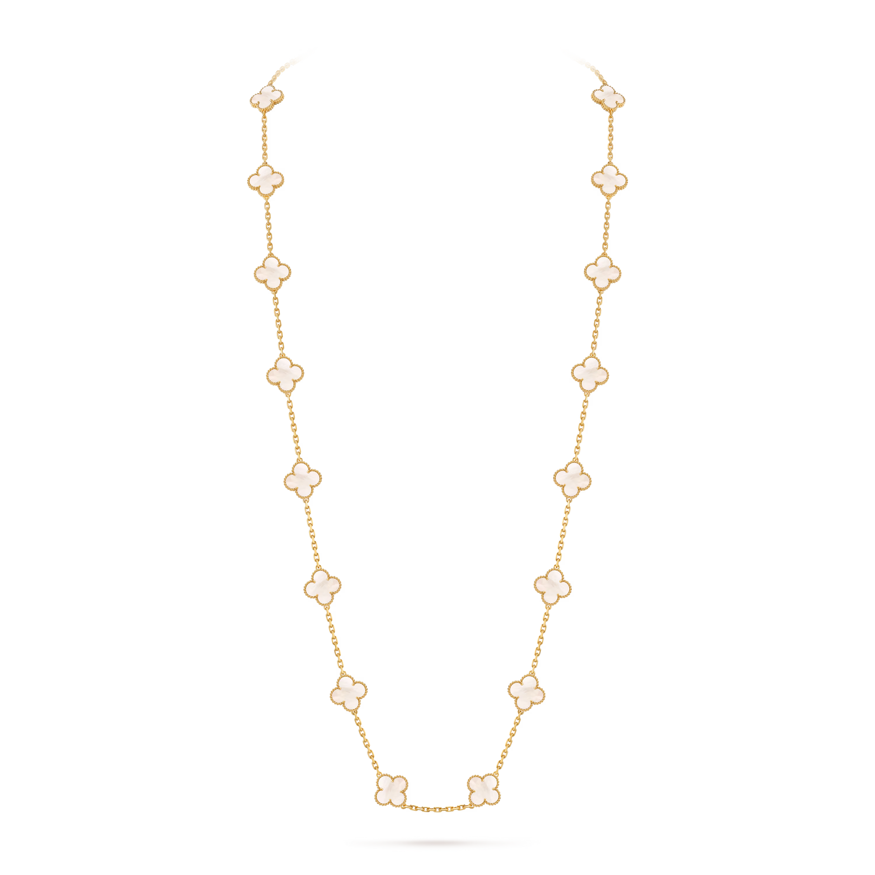 Mother-of-pearl Clover Motif Long Necklace