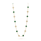 Malachite & Diamanté Clover Motif Long Necklace