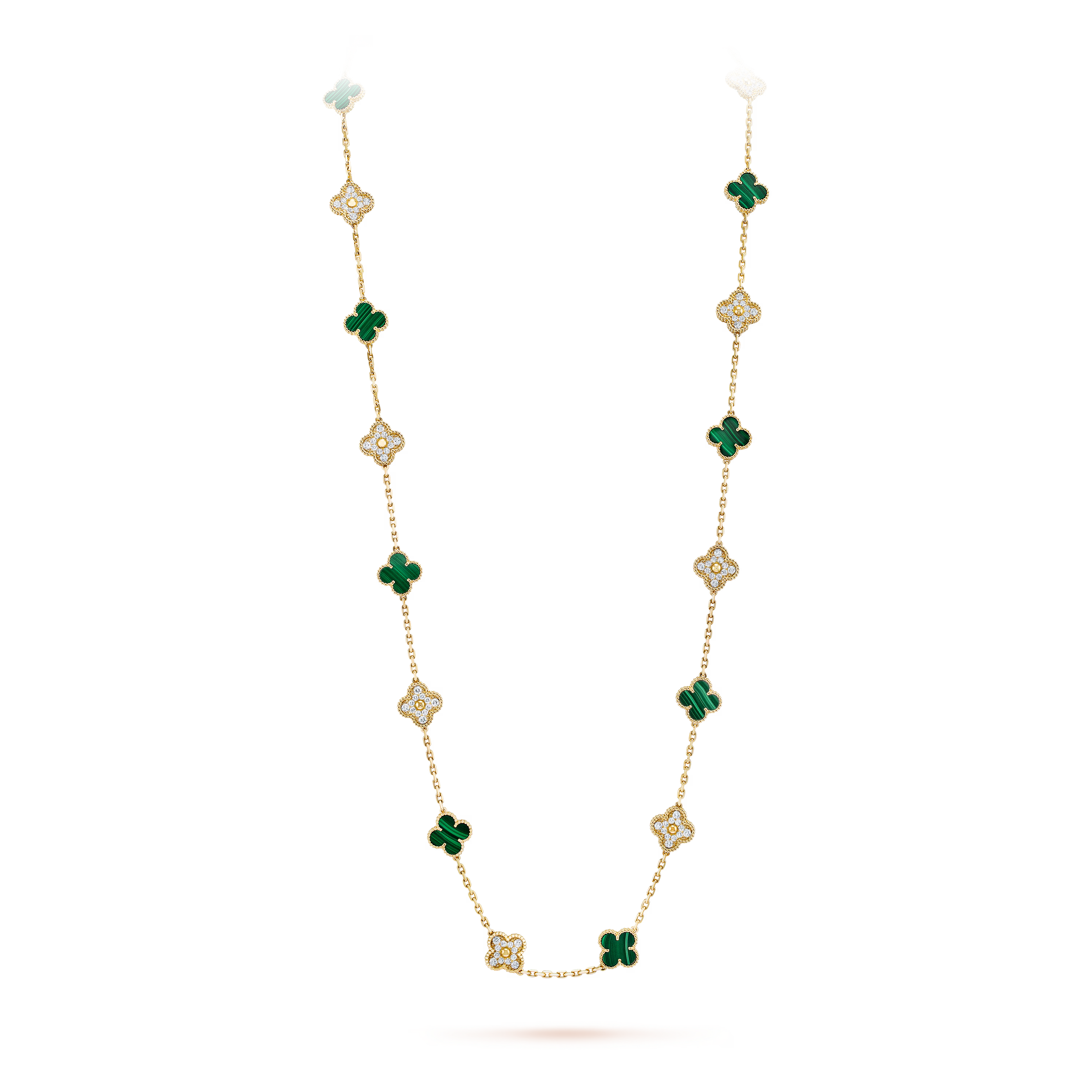 Malachite & Diamanté Clover Motif Long Necklace