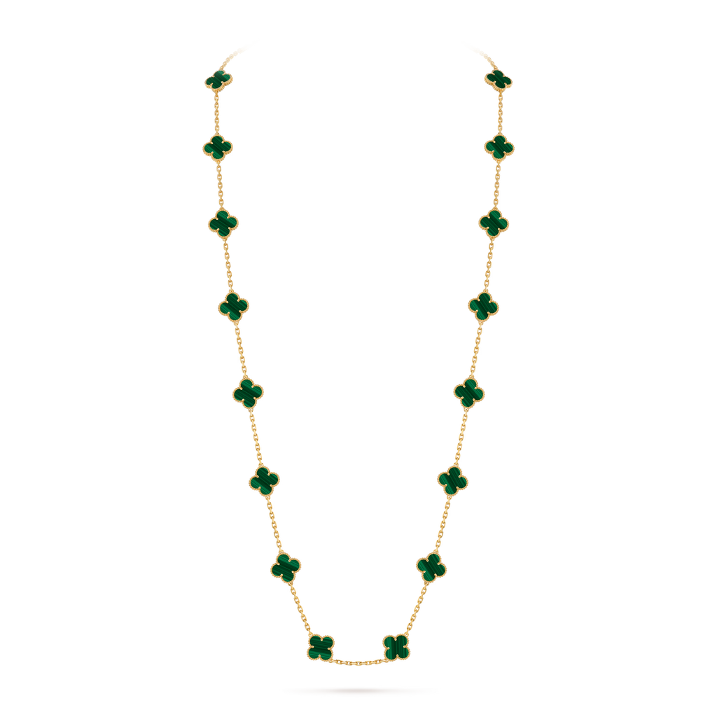 Malachite Clover Motif Long Necklace