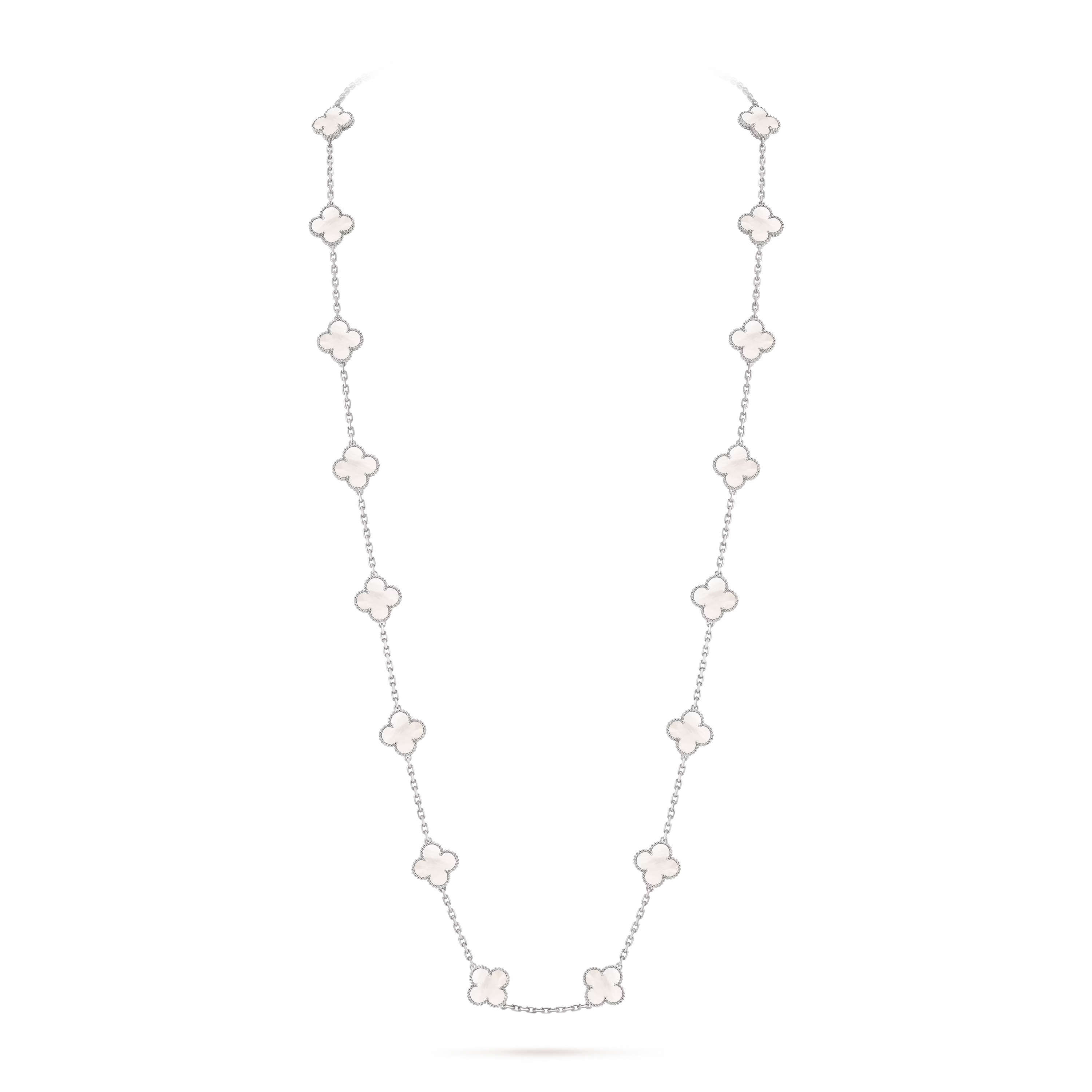 Mother-of-pearl Clover Motif Long Necklace
