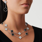 Onyx & Diamanté Clover Motif Long Necklace