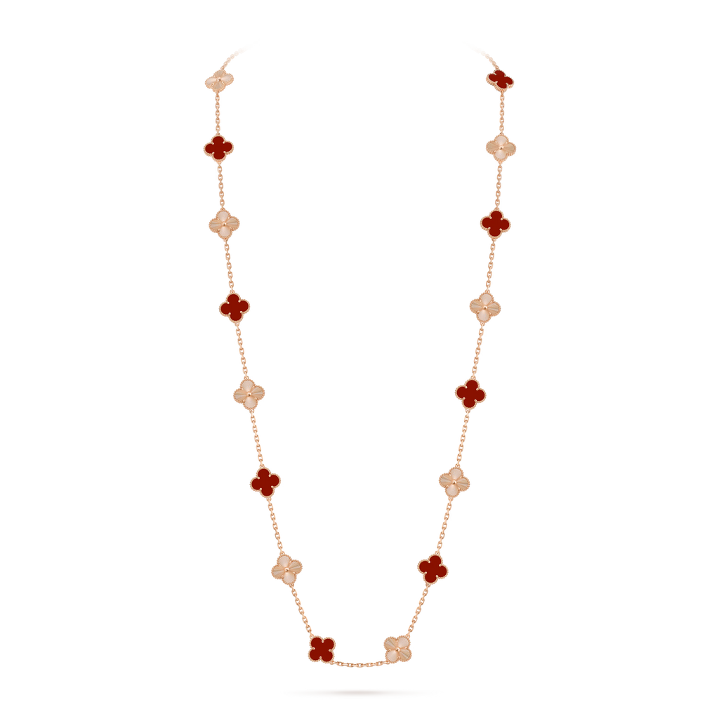 Carnelian & Lumière Clover Motif Long Necklace