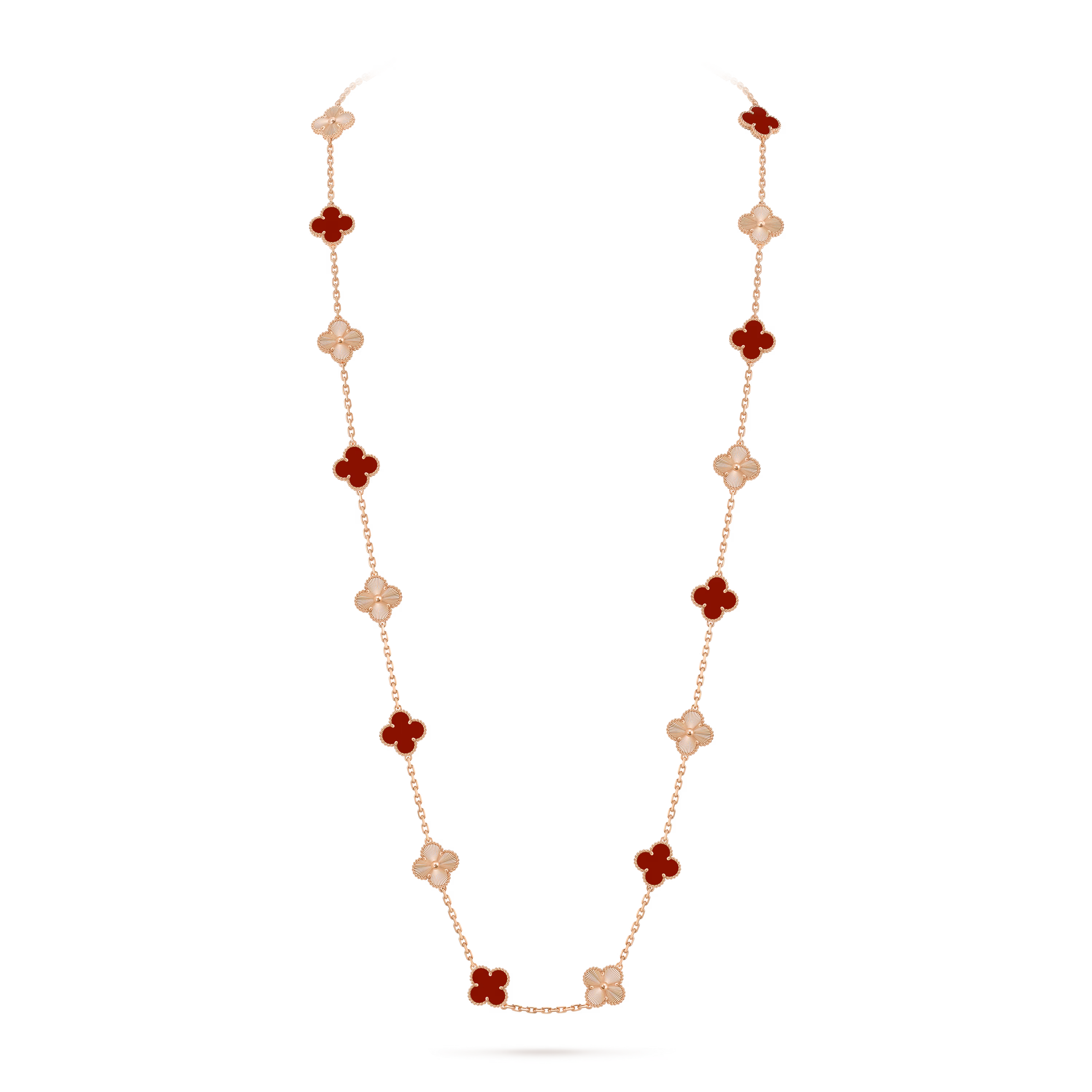 Carnelian & Lumière Clover Motif Long Necklace