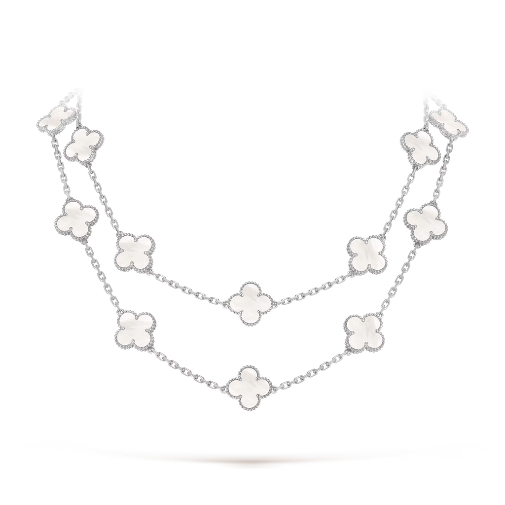 Mother-of-pearl Clover Motif Long Necklace