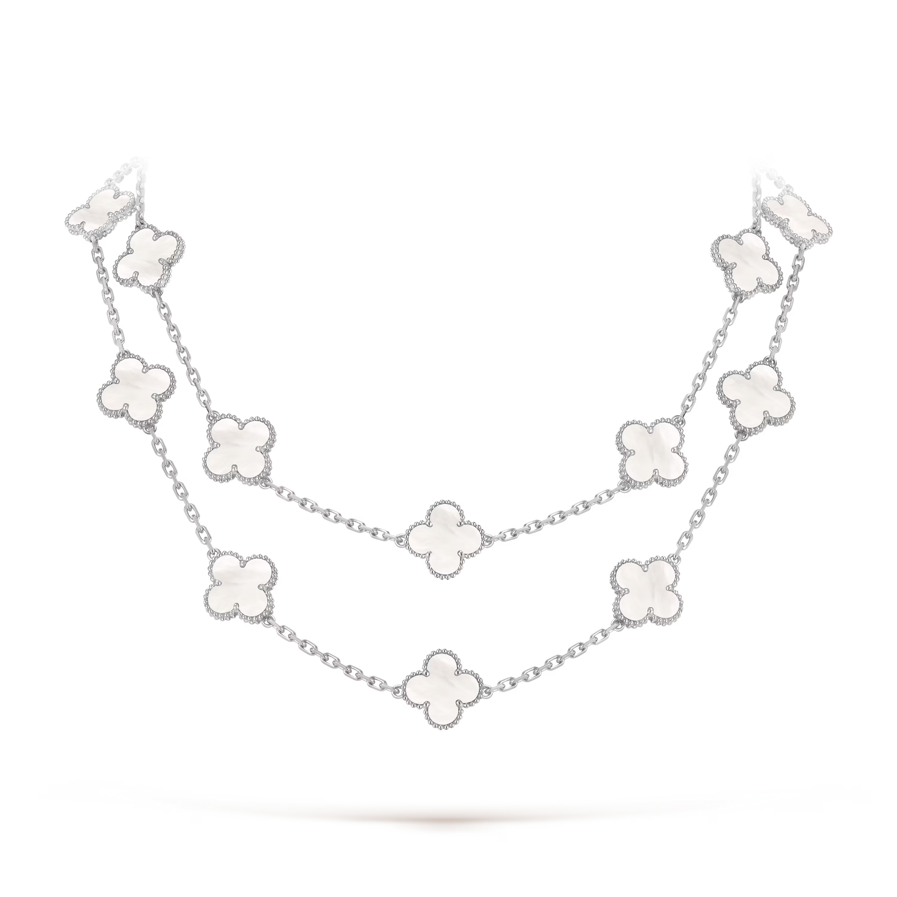 Mother-of-pearl Clover Motif Long Necklace