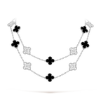 Onyx & Diamanté Clover Motif Long Necklace
