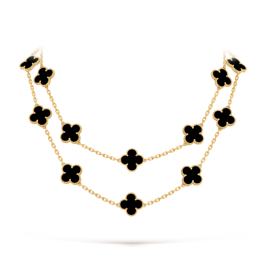 Onyx Clover Motif Long Necklace