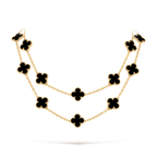 Onyx Clover Motif Long Necklace