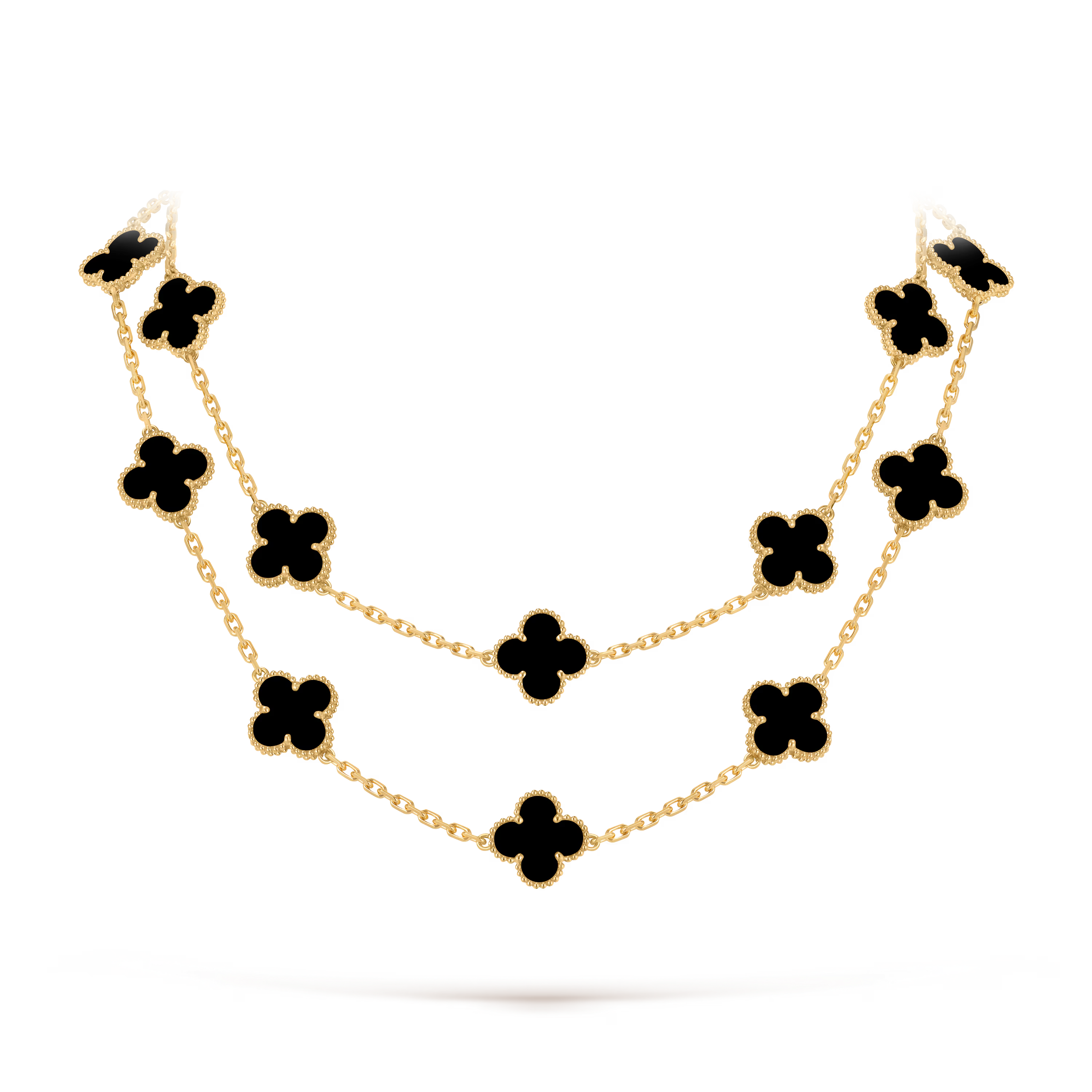 Onyx Clover Motif Long Necklace