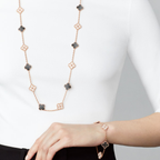Black Mother-of-pearl & Diamanté Clover Motif Long Necklace
