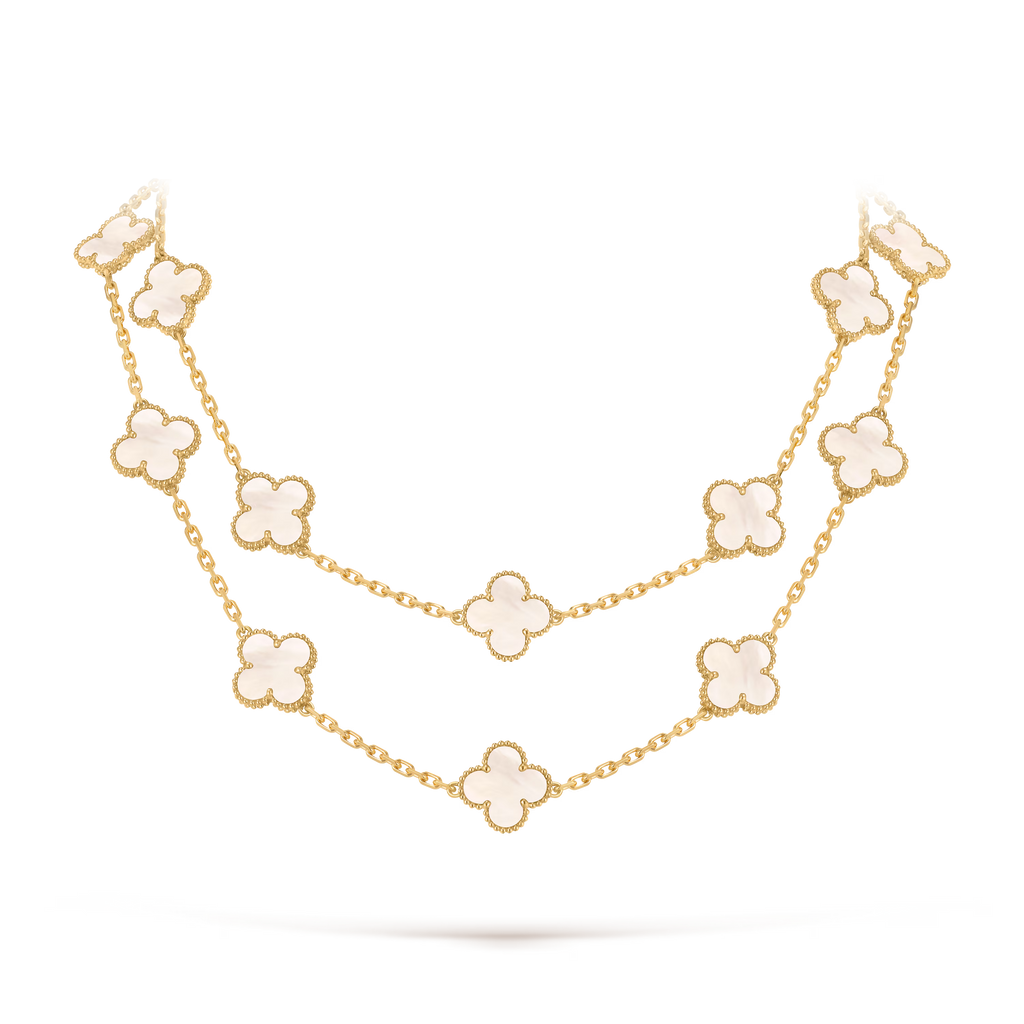 Mother-of-pearl Clover Motif Long Necklace