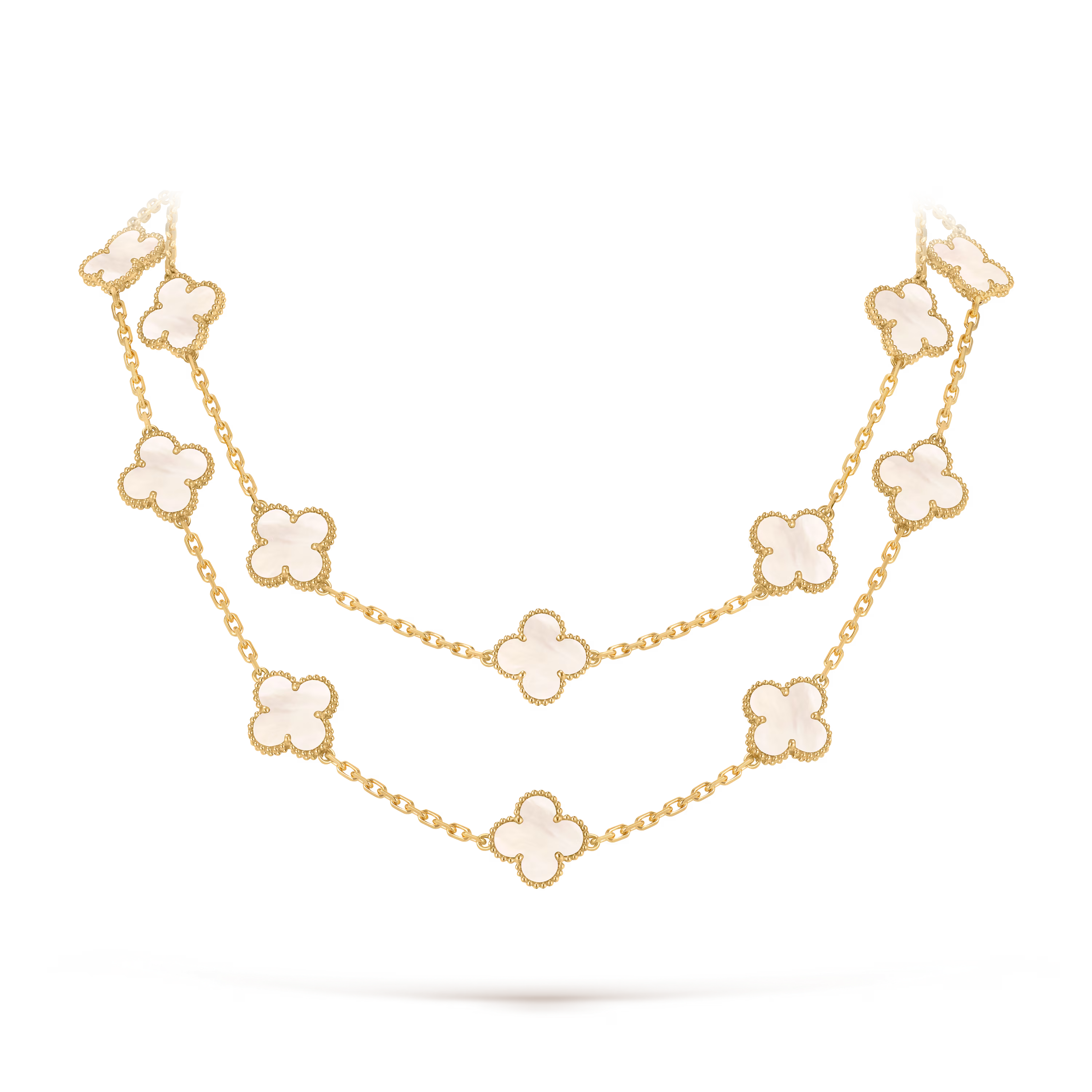 Mother-of-pearl Clover Motif Long Necklace
