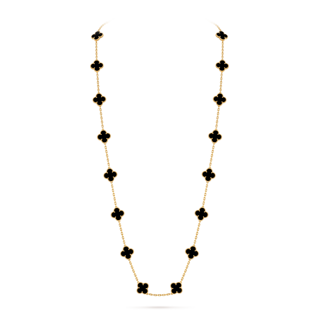 Onyx Clover Motif Long Necklace