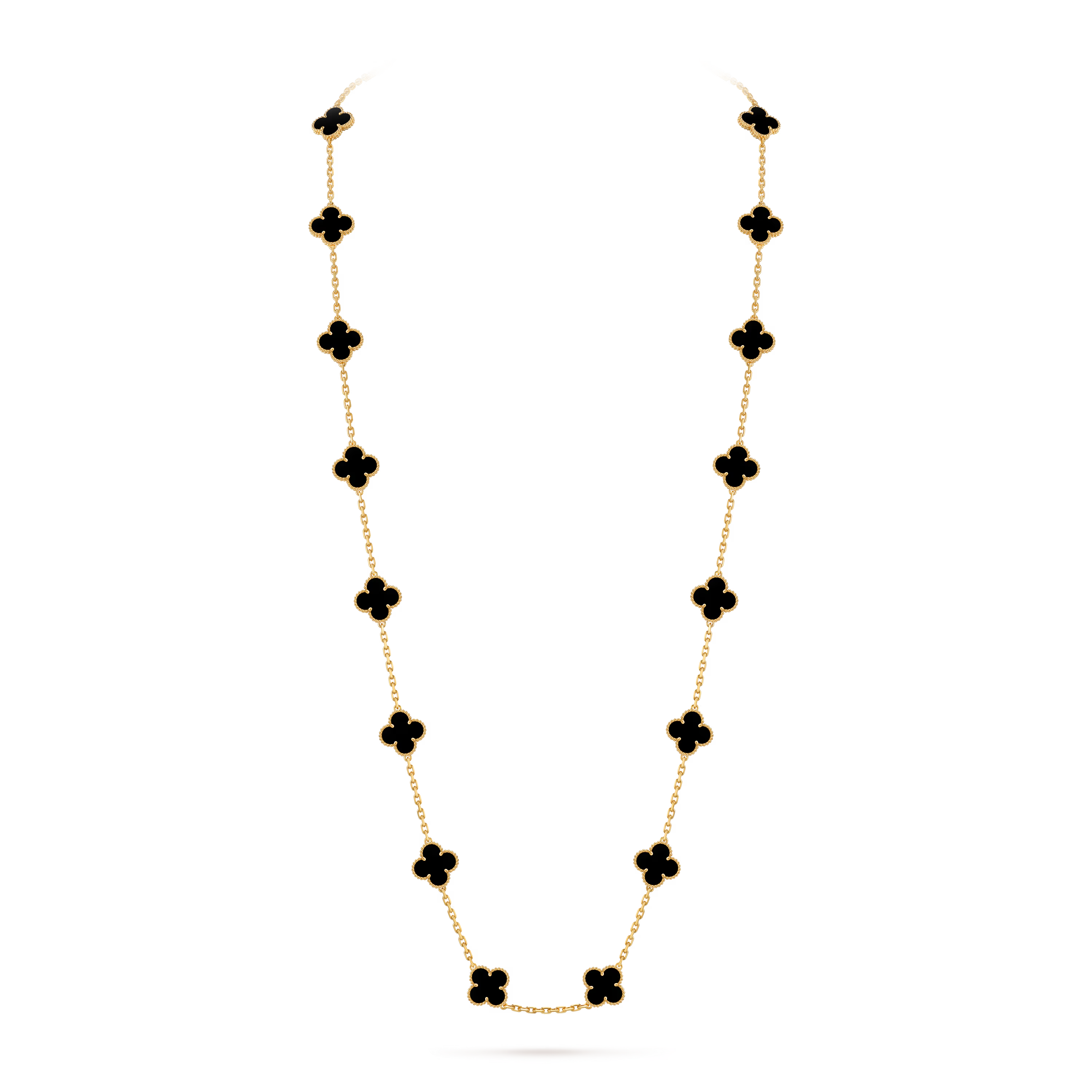 Onyx Clover Motif Long Necklace
