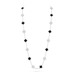 Onyx & Diamanté Clover Motif Long Necklace