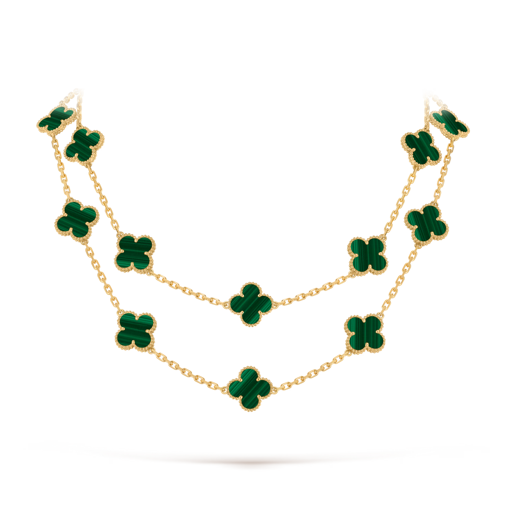 Malachite Clover Motif Long Necklace